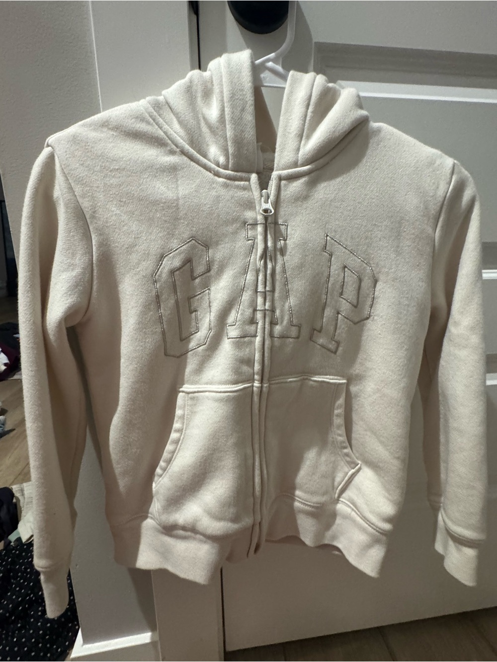 GAP Cream Full-Zip Hoodie with Appliqué Logo